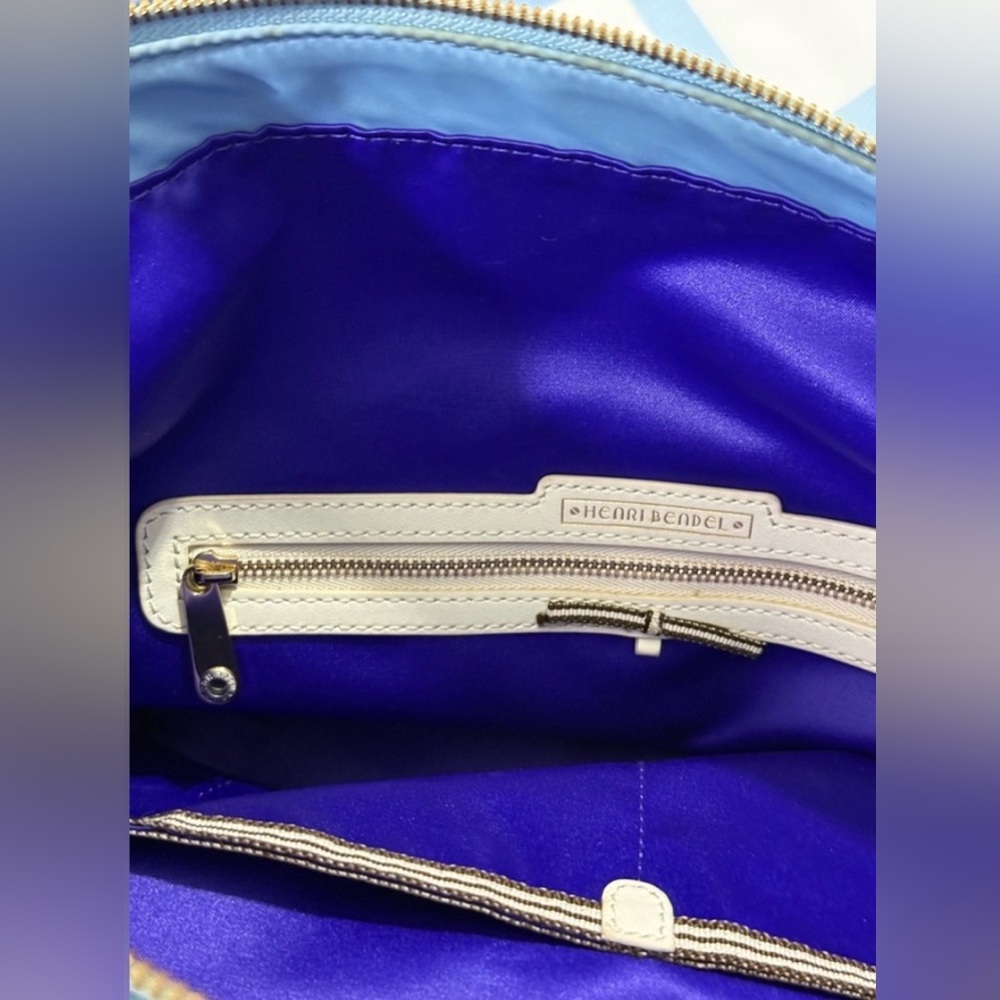Henri Bendel Blue Nylon Tote Gold Hardware Shoulder Bag Large - Picture 8 of 13